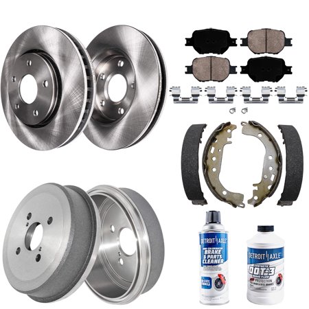 Detroit Axle - Brake Kit for Rear Drum Brakes 02-05 Toyota Celica Front Brakes Rotors Ceramic Brake Pads 2002 2003 2004 2005 Rear Brake Drums Semi-metallic Brake Shoes Replacement