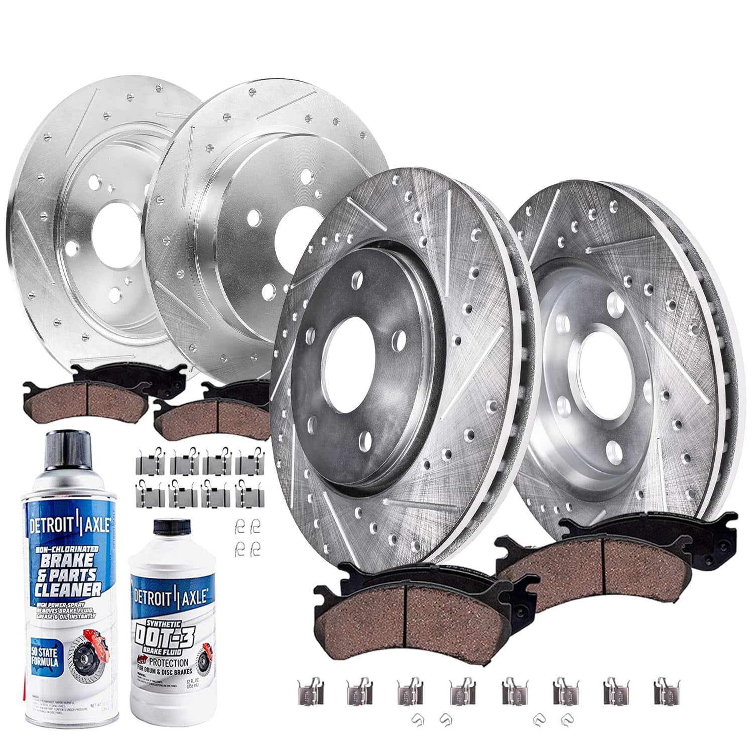 Detroit Axle - 8pc Brake Kit For 2020-2022 Toyota Prius Prime 11 14 Inch Front 10 20 Inch Rear Drilled Slotted Disc Brake Rotors Ceramic Brake