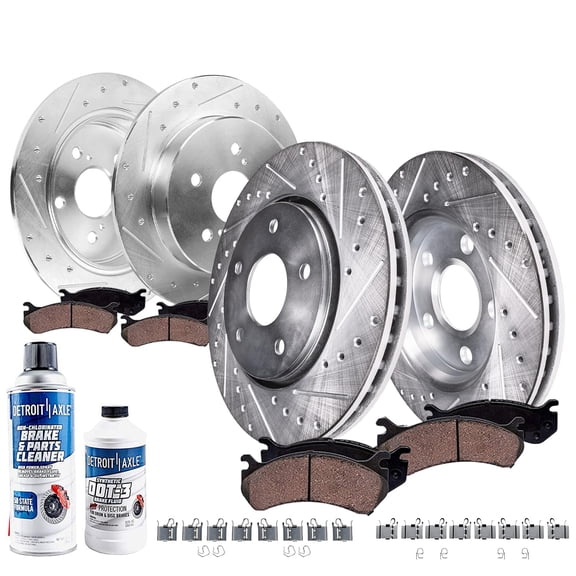 Detroit Axle - Brake Kit for Toyota 16-19 Mirai 11.65" inch Front and 11.42" inch Rear Drilled and Slotted Disc Brake Rotors Ceramic Brakes Pads with Hardware 2016 2017 2018 2019 Replacement