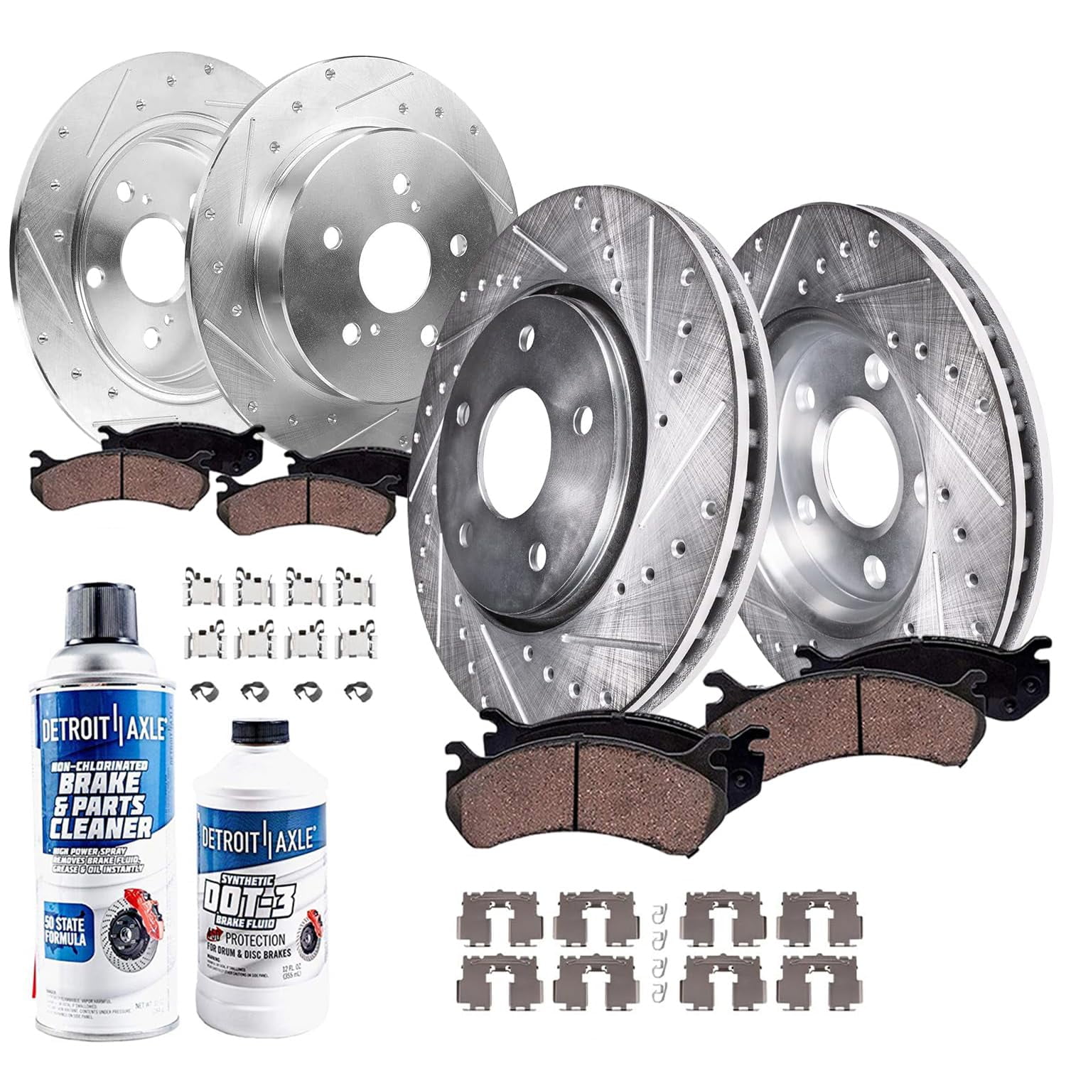 Detroit Axle - Brake Kit for Toyota 18-21 Camry 12.01" inch Front and 11.06" inch Rear Drilled and Slotted Disc Brake Rotors Ceramic Brakes Pads with Hardware 2018 2019 2020 2021 Replacement