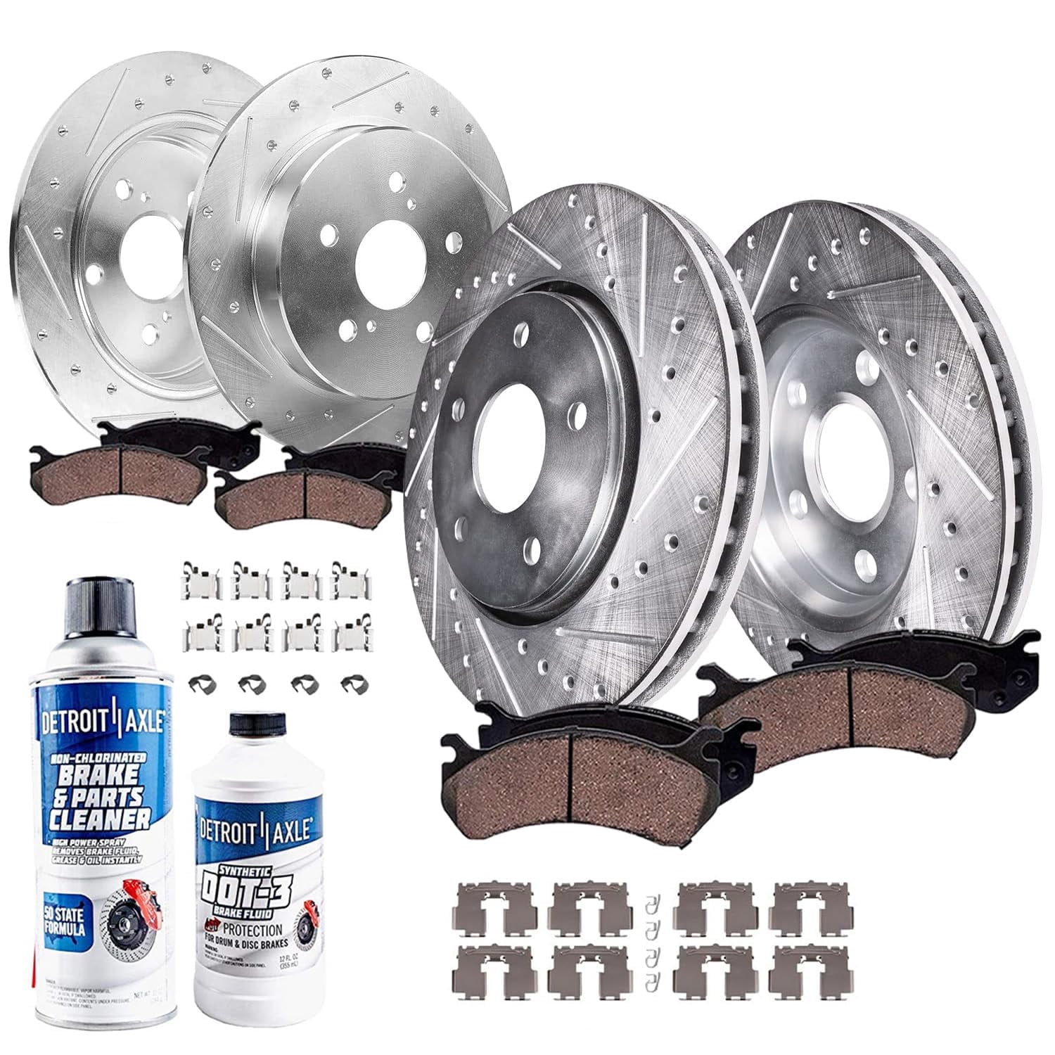 Detroit Axle - 10pc Brake Kit for 2018-2024 Toyota Camry, Drilled and Slotted Disc Brake Rotors Ceramic Brakes Pads Replacement: 12.01" inch Front and 11.06" inch Rear Rotor