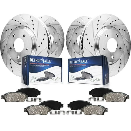 Detroit Axle - Brake Kit for V6 2010-2015 Chevrolet Camaro, Front & Rear Drilled & Slotted Disc Brake Rotors Ceramic Brakes Pads Replacement: 12.64" inch Front, 12.40'' inch Rear rotors