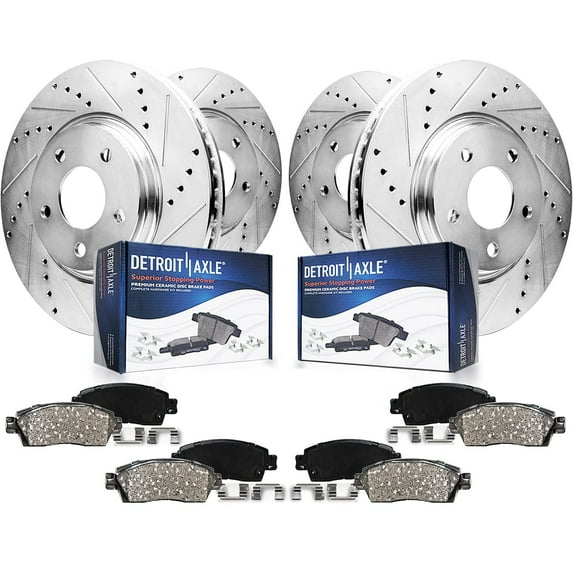 Detroit Axle brake kit for 2010-2015 Chevrolet Camaro V6, front and rear drilled and slotted disc brake rotors, 12.64 in front, 12.40 in rear, ceramic brake pads