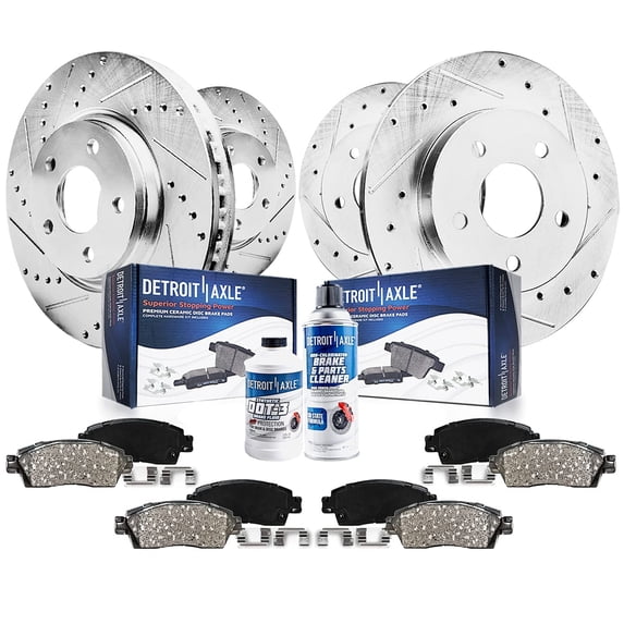 Detroit Axle - Brake Kit for Volkswagen Beetle Golf Jetta Replacement Drilled & Slotted Disc Brake Rotors Ceramic Brakes Pads : 11.02" Front and 9.13" Rear Rotors