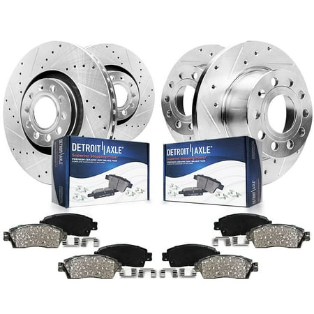 Detroit Axle - Brake Kit for Volkswagen Jetta Golf Drilled & Slotted Brake Rotors Ceramic Brakes Pads Front and Rear Replacement: 11.34" Front Rotors and 10.24" Rear Rotors