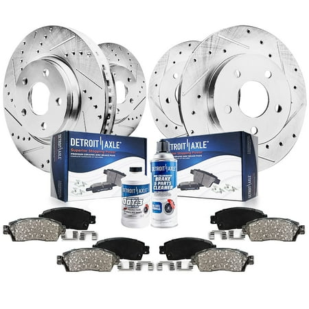 Detroit Axle - Brake Kit for 2009-2014 TL Front & Rear Drilled Slotted Disc Brake Rotors Ceramic Brakes Pads 2010 2011 2012 2013 Replacement