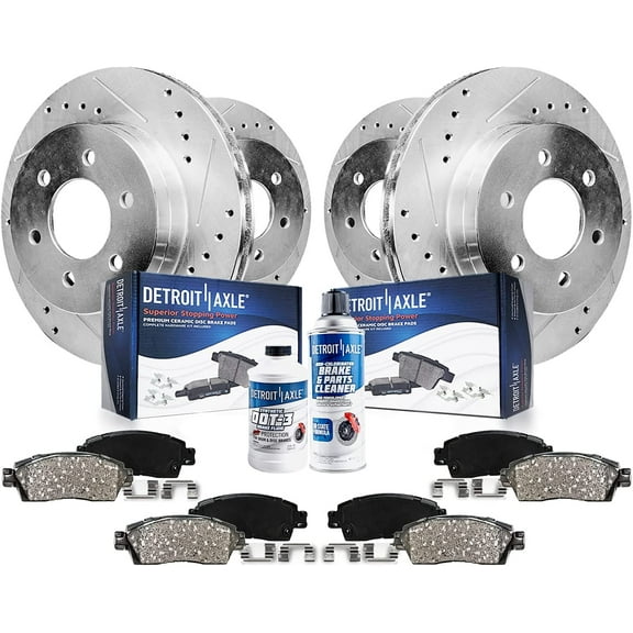 Detroit Axle - Brake Kit for 2010-2016 Cadillac SRX, 2011 Saab 9-4X Drilled & Slotted Brake Rotors and Ceramic Brakes Pads 2012 2013 2014 2015 Front and Rear Replacement
