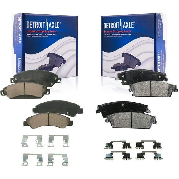 Detroit Axle - Brake Pads Kit for Chevy Suburban Tahoe Silverado GMC Sierra Yukon XL 1500 Cadillac Escalade ESV EXT, 4 Front and Rear Ceramic Brake Pads Replacement