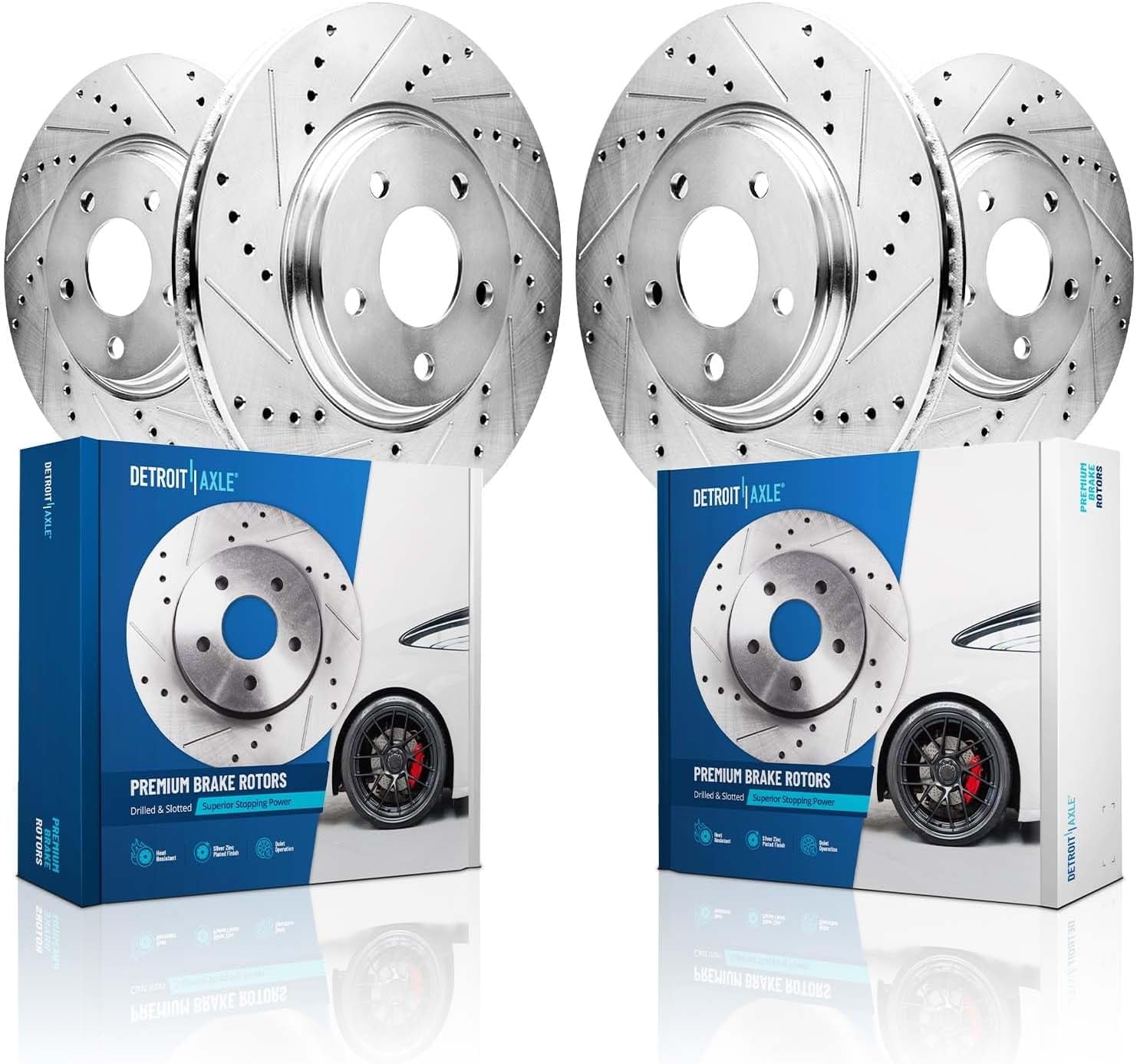 Detroit Axle - 12.64'' inch Front 12.40'' inch Rear Drilled and Slotted Disc Brake Rotors for 2013-2019 Cadillac ATS