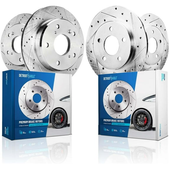 Detroit Axle - Brake Rotors for 2017-2023 Honda CR-V, 12.28" inch Front and 12.20" inch Rear Drilled and Slotted Disc Brake Rotors 2018 2019 2020 2021 2022 Replacement