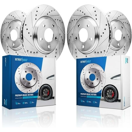 Detroit Axle - Brake Rotors for 2014-2017 Land Rover Range Rover Sport 2017 Discovery Drilled and Slotted Disc Brake Rotors Replacement : 14.17" inch Front and 13.78" inch Rear Rotor