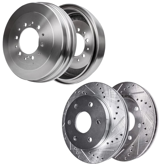 Detroit Axle - Brake Rotors for 6-Lug 1999-2004 Toyota Tacoma, 2002 4Runner Front Drilled & Slotted Disc Brake Rotors & Rear Brakes Drums 2000 2001 2003 Replacement