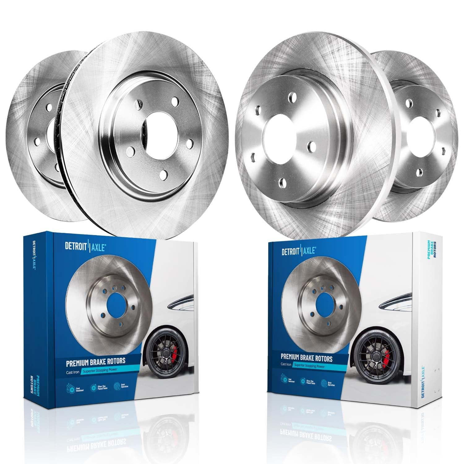 Detroit Axle - Brake Rotors for 98-02 Ford Crown Victoria Mercury Grand Marquis Lincoln Town Car Front and Rear Brakes Rotors 1998 1999 2000 2001 2002 Replacement
