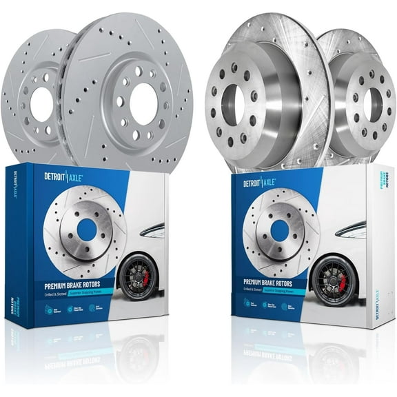 Detroit Axle - 12.99" inch Front and 13.46" inch Rear Drilled and Slotted Disc Brake Rotors for 2018-2025 Jeep Wrangler