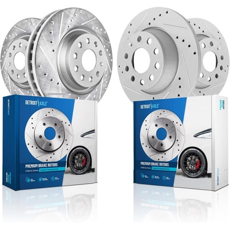 Detroit Axle - Brake Rotors for Volkswagen Jetta Passat CC Tiguan Eos Audi A3 Q3 Quattro 12.28" inch Front and 11.10" inch Rear Drilled and Slotted Disc Brake Rotors