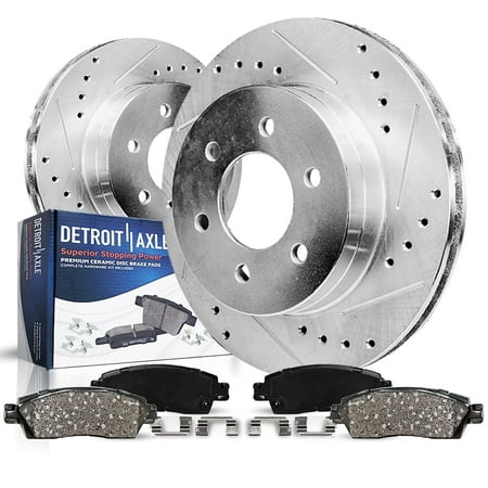 Detroit Axle - Front Brake Kit for Chevrolet GMC Silverado Suburban Sierra Savana Yukon XL 1500 Tahoe Cadillac Escalade Drilled Slotted Brakes Rotors Ceramic Pads: 12" Rotor