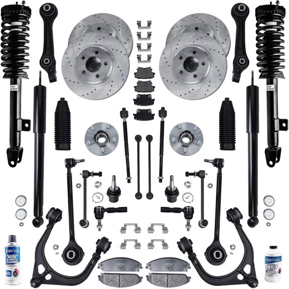Detroit Axle - RWD Front End Suspension Kit Brake Kit for Chrysler 300 Dodge Charger Magnum, Control Arms Wheel Bearing Hubs Struts w/Coil Spring Brake Rotors Ceramic Brakes Pads Replacement