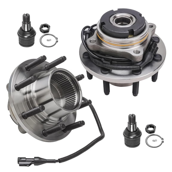 Detroit Axle - Complete Front Wheel Hub And Bearing Assembly + Front Lower Ball Joint Replacement For Ford F-35 F-250 Super Duty Excursion 2003 2004 [4WD w/ ABS SRW Fine Threads] - 4pc Set