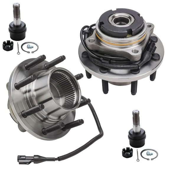 Detroit Axle - Complete Front Wheel Hub And Bearing Assembly + Front Upper Ball Joint Replacement For Ford F-350 F-250 Super Duty Excursion 2003 2004 [4WD w/ ABS SRW Fine Threads] - 4pc Set