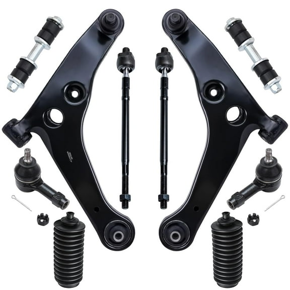 Detroit Axle - FWD Front End 10pc Suspension Kit for 02-07 Mitsubishi Lancer 2002 2003 2004 2005 2006 2007, 2 Lower Control Arms 4 Outer Inner Tie Rods 2 Sway Bars 2 Boots Replacement