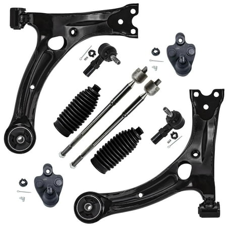 Detroit Axle - FWD Front End 10pc Suspension Kit for 2003-2008 Pontiac Vibe Toyota Matrix, 2 Lower Control Arms 2 Lower Ball Joints 4 Tie Rods 2 Boots 2004 2005 2006 2007 Replacement