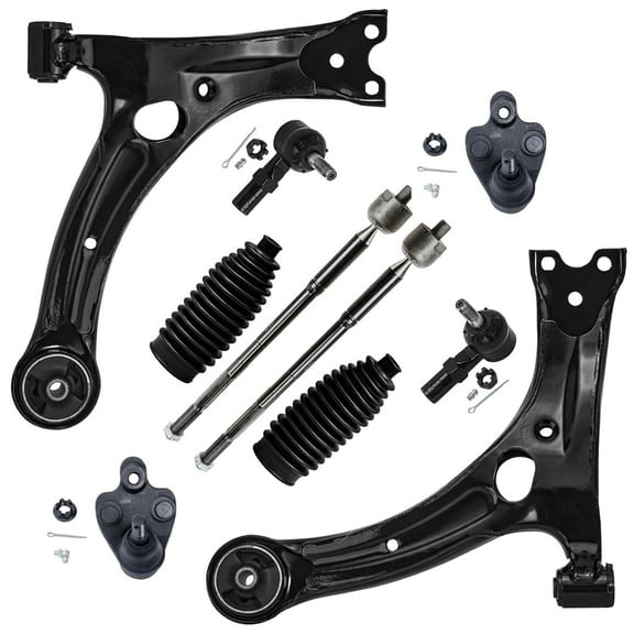 Detroit Axle - FWD Front End 10pc Suspension Kit for 2003-2008 Pontiac Vibe Toyota Matrix, 2 Lower Control Arms 2 Lower Ball Joints 4 Tie Rods 2 Boots 2004 2005 2006 2007 Replacement