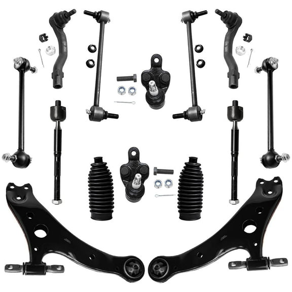 Detroit Axle - FWD Front End 14pc Suspension Kit for 2001 2002 2003 Toyota Highlander, 2 Lower Control Arms 2 Lower Ball Joints 4 Front Rear Sway Bars 4 Inner Outer Tie Rods 2 Boots Replacement