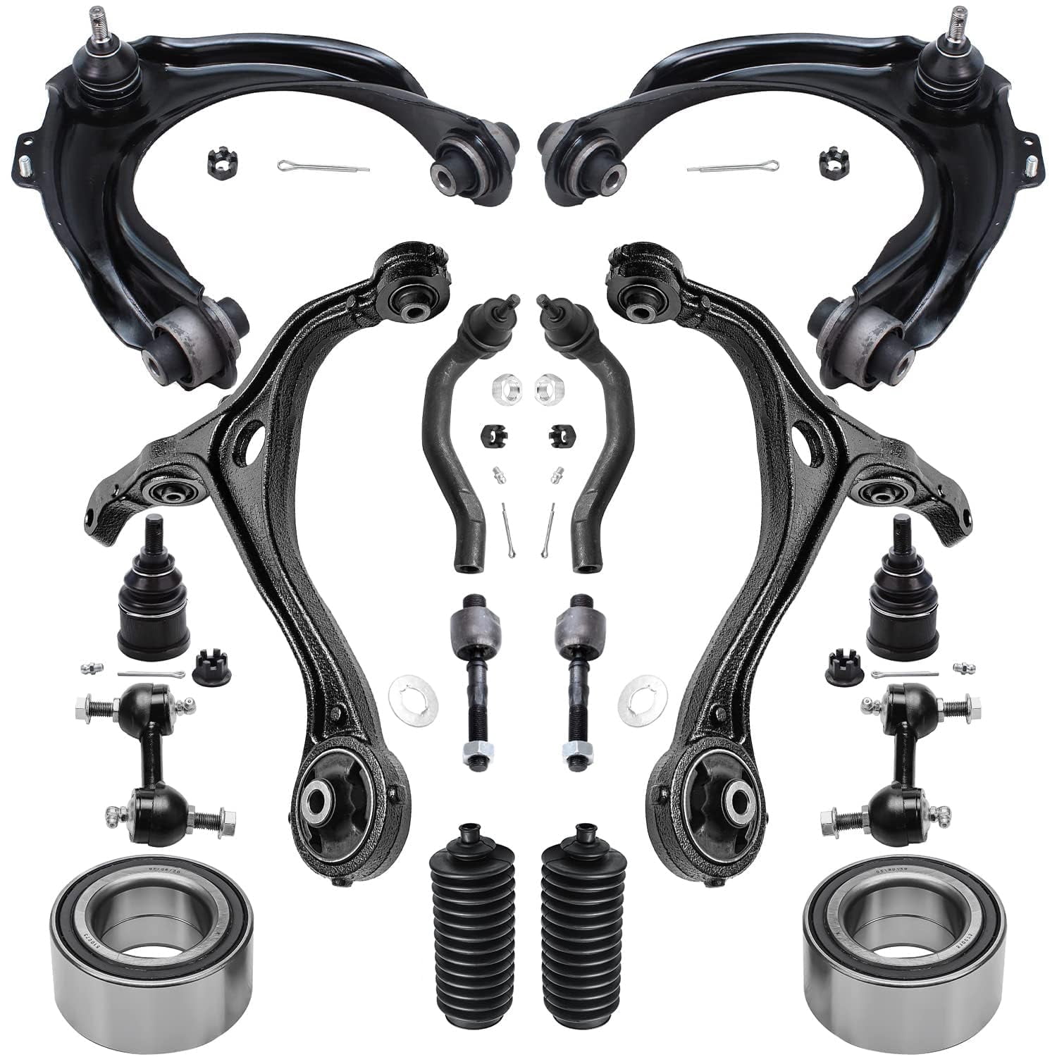 Detroit Axle - FWD Front End Suspension Kit for 2003-2007 Honda Accord 2004-2008 TSX Upper & Lower Control Arms Ball Joints Wheel Bearing Hubs Tie Rods Sway Bars 2005 2006 Replacement