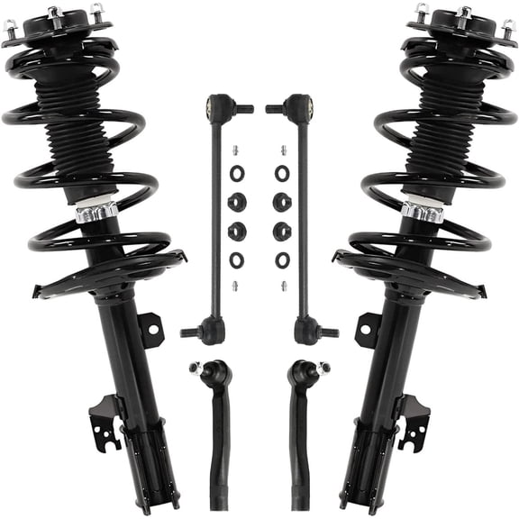 Detroit Axle - FWD Front Strut with Coil Spring + Sway Bar Links Outer Tie Rods Replacement for 2011-2014 Toyota Sienna 3.5L