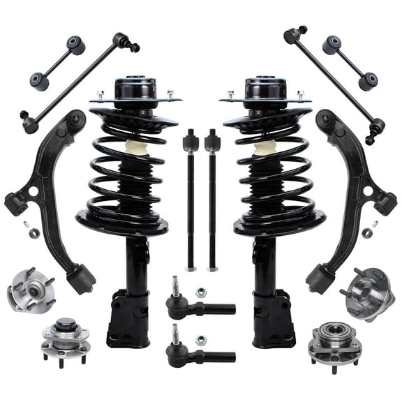 Detroit Axle - 16pc Front Suspension Kit for Chrysler Town & Country Voyager Dodge Grand Caravan, Struts Lower Control Arms w/Ball Joint Tie Rods Front Rear Wheel Bearing Hubs Sway Bars Replacement