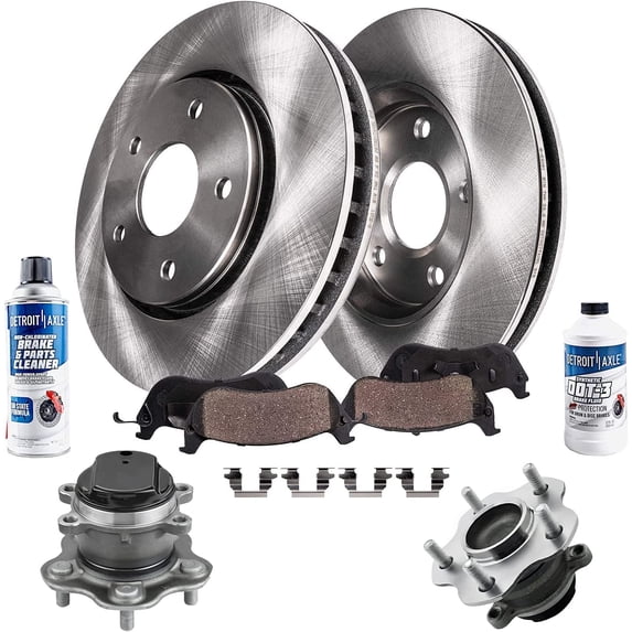 Detroit Axle - FWD Rear Brake Kit for 14-19 Nissan Rogue, 17-19 Rogue Sport, Disc Brake Rotors Ceramic Brake Pads w/Hardware Wheel Bearing Hubs 2014 2015 2016 2017 2018 2019 Replacement