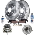 thumbnail image 1 of Detroit Axle - FWD Rear Drilled Brake Rotors Pads + Wheel Hubs Replacement for Hyundai Santa Fe Sport XL - 8pc Set, 1 of 5