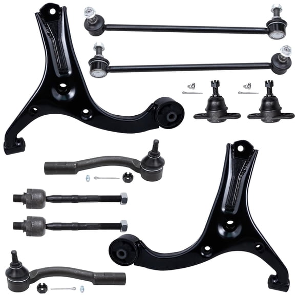 Detroit Axle - 10pc Front End Suspension Kit for 2006-2011 Hyundai Accent, 2 Lower Control Arms 4 Inner Outer Tie Rods 2 Sway Bars 2 Lower Ball Joints 2007 2008 2009 2010 Replacement