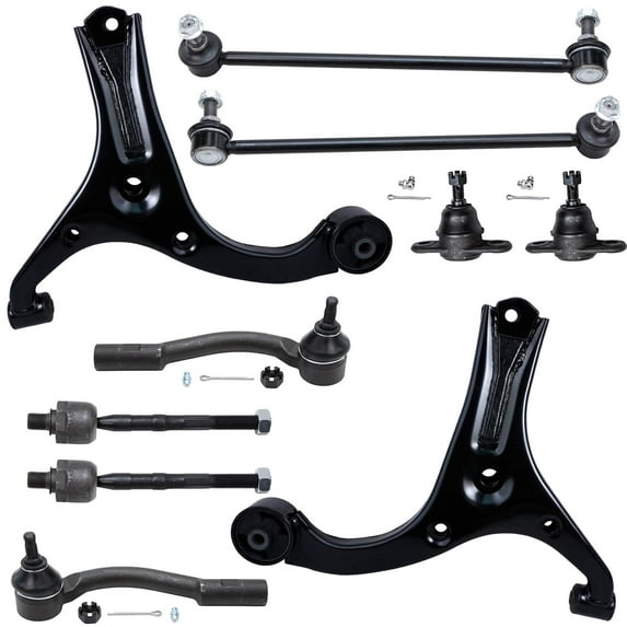 Detroit Axle - Front 10pc Control Arms Kit for 2006-2011 Hyundai Accent, 2 Lower Control Arms 4 Tie Rods 2 Sway Bars 2 Ball Joints 2006 2007 2008 2009 2010 2011 Replacement