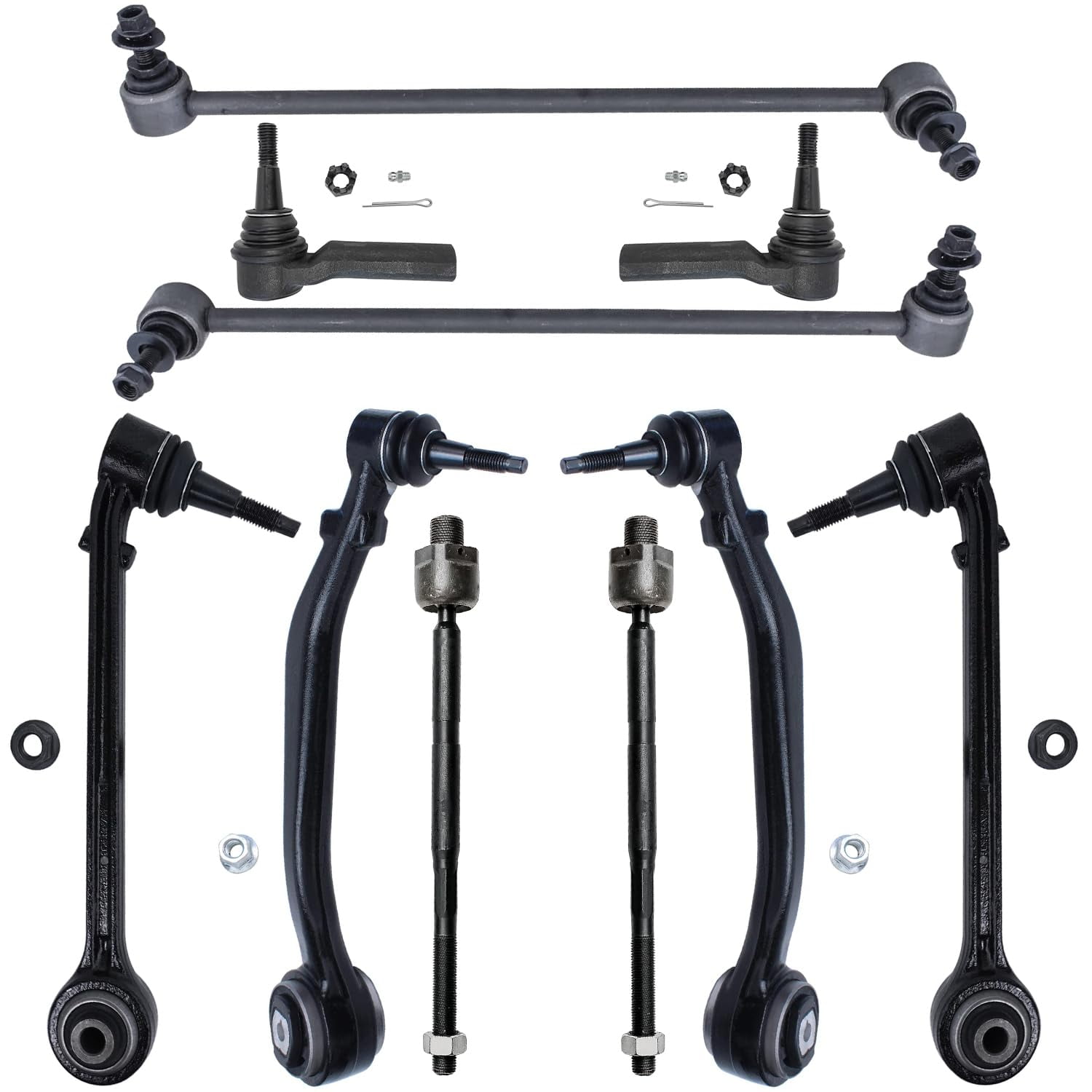 Detroit Axle - Front 10pc Control Arms Kit for 2010-2015 Chevy Camaro, 4 Lower Forward & Rearward Control Arms 4 Tie Rods 2 Sway Bars Suspension Kit 2011 2012 2013 2014 Replacement