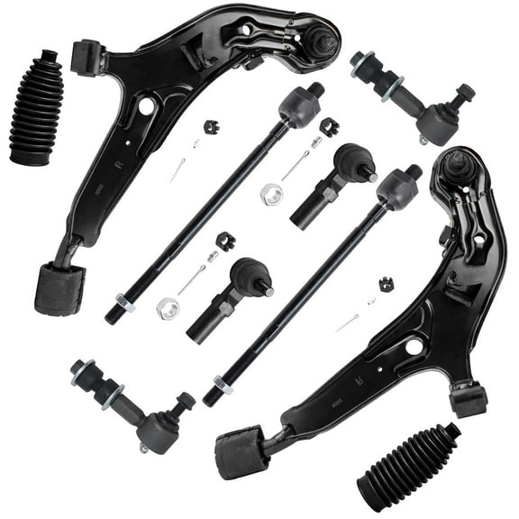 Detroit Axle - Front 10pc Control Arms Kit for 95-99 Nissan Maxima, 96-99 Infiniti I30, Lower Control Arms Sway Bars Tie Rods Boots 1995 1996 1997 1998 1999 Replacement