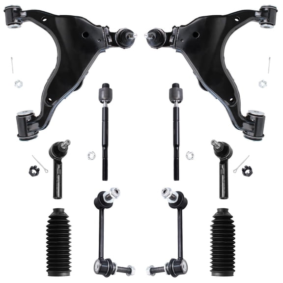 Detroit Axle - Front 10pc Suspension Kit 03-09 Toyota 4Runner Lexus GX470, 07-09 FJ Cruiser, 2 Lower Control Arms w/ Ball Joints 4 Tie Rods 2 Sway Bar Links 2 Boots & Bellows Replacement
