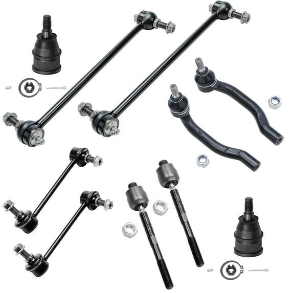 Detroit Axle - Front 10pc Suspension Kit for 2001-2005 Acura MDX, 03-05 Honda Pilot, 2 Lower Ball Joint 4 Front and Rear Stabilizer Sway Bars 4 Tie Rod Ends 2002 2003 2004 Replacement