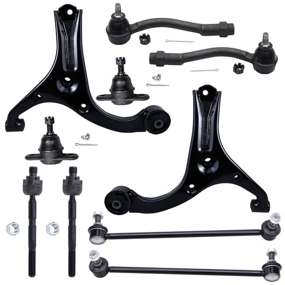 Detroit Axle - Front 10pc Suspension Kit for 2006-2011 Kia Rio Rio5, 2 Lower Control Arms 2 Lower Ball Joints 4 Tie Rods 2 Sway Bar Links 2007 2008 2009 2010 Replacement