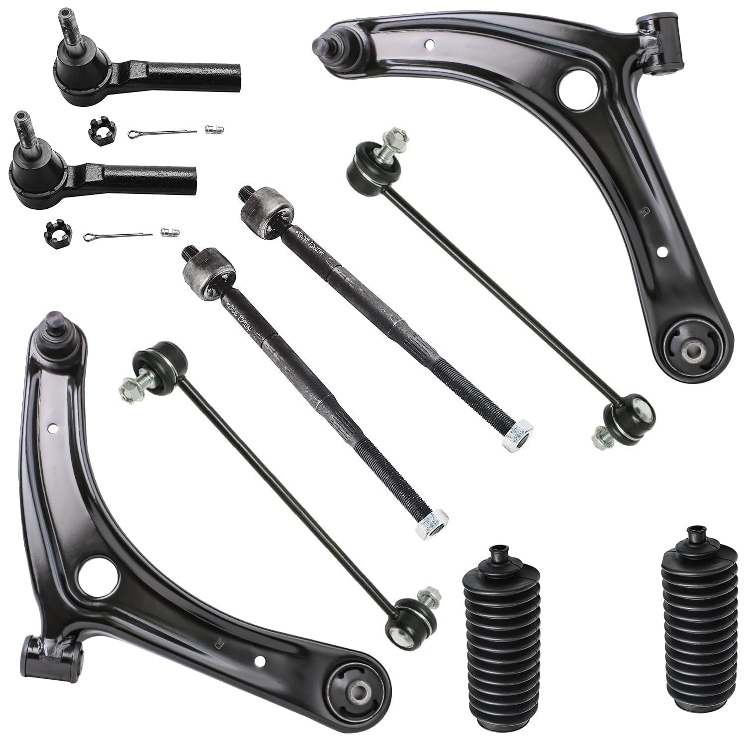 Detroit Axle - Front 10pc Suspension Kit for 2007-2017 Jeep Patriot Compass, 09-12 Dodge Caliber, 2 Lower Control Arms w/Ball Joints 4 Outer Inner Tie Rods 2 Sway Bars 2 Boots Bellows Replacement