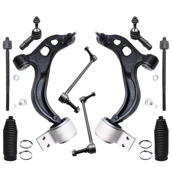 Detroit Axle - Front 10pc Suspension Kit 2010 2011 2012 Ford Flex, 2 Lower Control Arms w/ Ball Joints 2 Lower Ball Joints 4 Outer & Inner Tie Rods 2 Sway Bar End Links 2 Boots Replacement