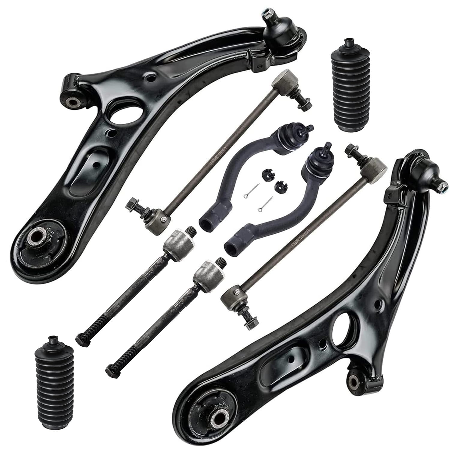 Detroit Axle - Front 10pc Suspension Kit for 2011-2016 Hyundai Elantra Coupe GT, 2 Lower Control Arms with Ball Joints 2 Sway Bars, 4 Inner & Outer Tie Rod, 2 Boots Replacement 12-17 Hyundai Veloster