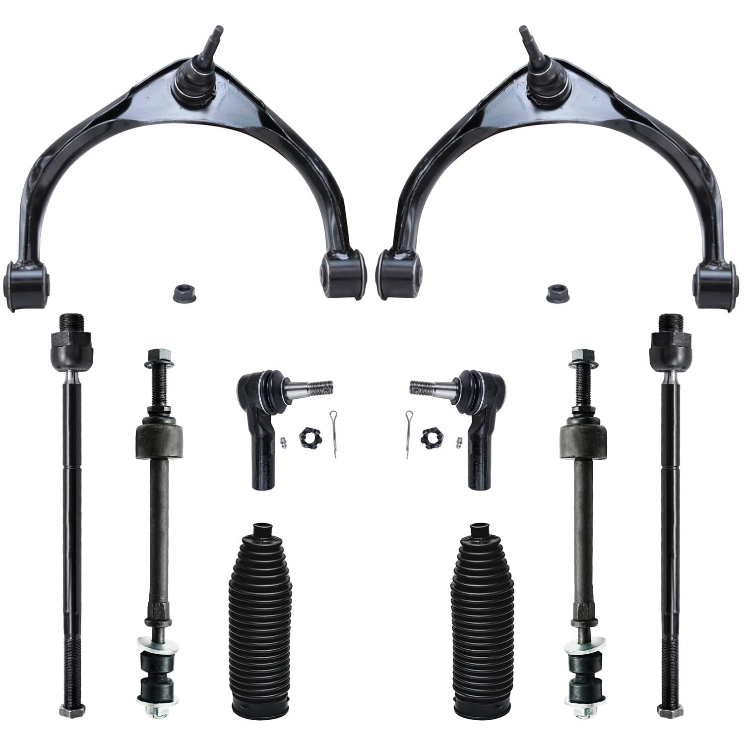 Detroit Axle - Front 10pc Suspension Kit for 4WD 2009-2012 Dodge Ram 1500, 2009 2010 2011 2012, 2 Upper Control Arms w/Ball Joints 4 Tie Rods 2 Sway Bars 2 Boots Replacement 5 Lugs