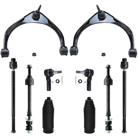 Detroit Axle - Front 10pc Suspension Kit for 4WD 2009-2012 Dodge Ram 1500, 2009 2010 2011 2012, 2 Upper Control Arms w/Ball Joints 4 Tie Rods 2 Sway Bars 2 Boots Replacement 5 Lugs