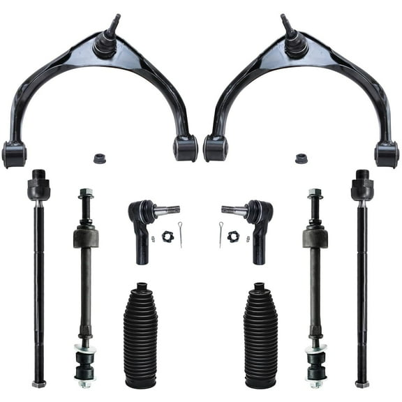 Detroit Axle - Front 10pc Suspension Kit for 4WD 2009-2012 Dodge Ram 1500, 2009 2010 2011 2012, 2 Upper Control Arms w/Ball Joints 4 Tie Rods 2 Sway Bars 2 Boots Replacement 5 Lugs