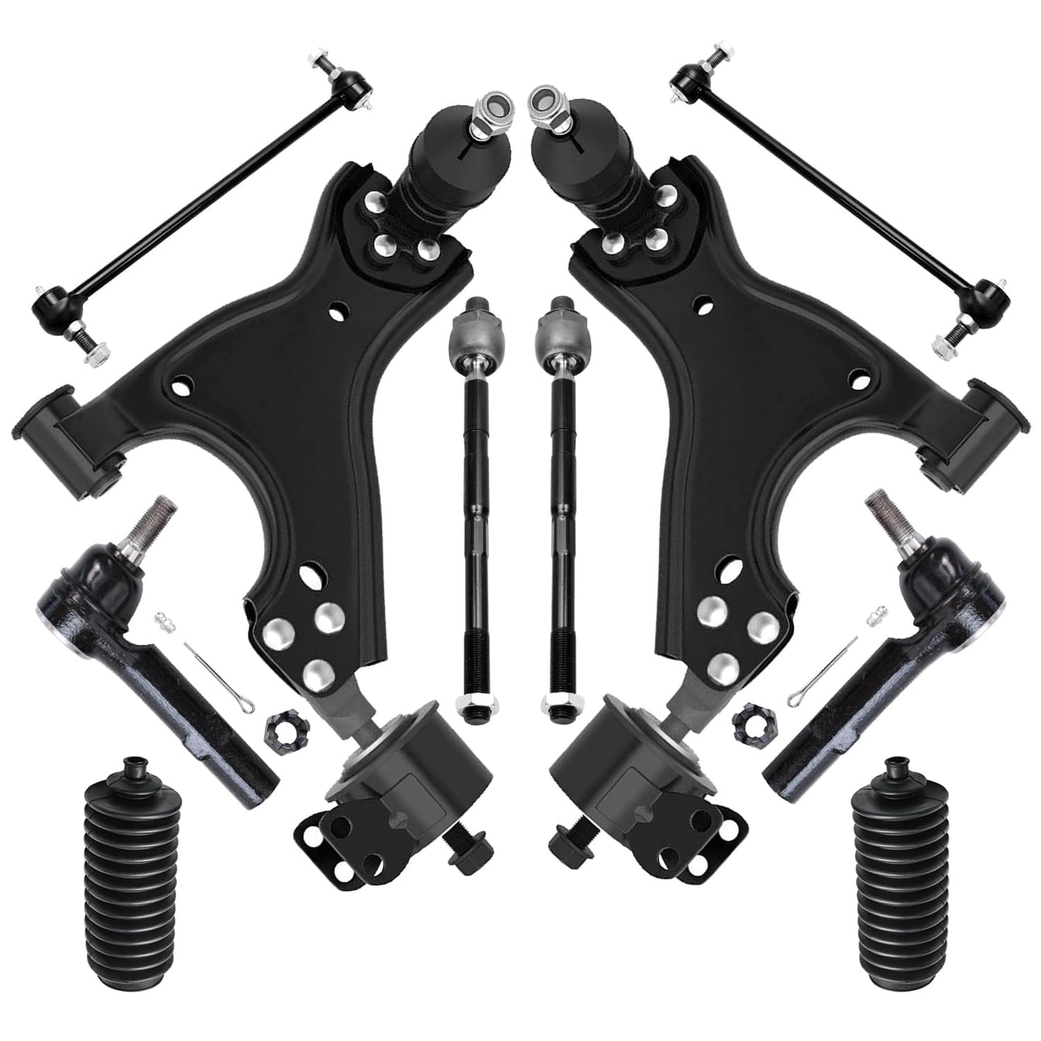 Detroit Axle - Front 10pc Suspension Kit for Buick Enclave Chevy Traverse GMC Acadia Limited Saturn Outlook, 2 Lower Control Arms 2 Sway Bars 4 Outer Inner Tie Rods 2 Boots Replacement