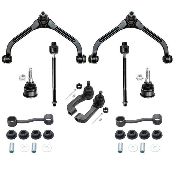 Detroit Axle - Front 10pc Suspension Kit for Jeep Liberty 2002 2003 2004, 2 Upper Control Arms 2 Lower Ball Joints 2 Sway Bars 4 Tie Rods Outer and Inner Replacement