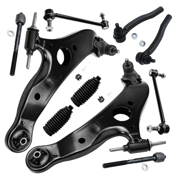 Detroit Axle - Front 10pc Suspension Kit for Toyota Sienna 2004 2005 2006 2007 2008 2009 2010, 2 Lower Control Arms w/Ball Joints 2 Sway Bars 4 Outer & Inner Tie Rods 2 Boots Bellows Replacement