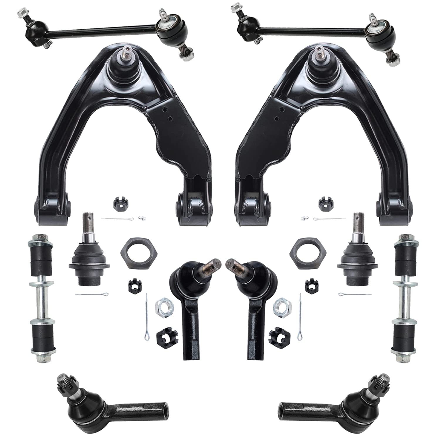 Detroit Axle - Front 12pc Control Arms Kit for 00-04 Nissan Xterra, Upper Control Arms Lower Ball Joints Outer Inner Tie Rods Front Rear Sway Bars 2000 2001 2002 2003 2004 Replacement