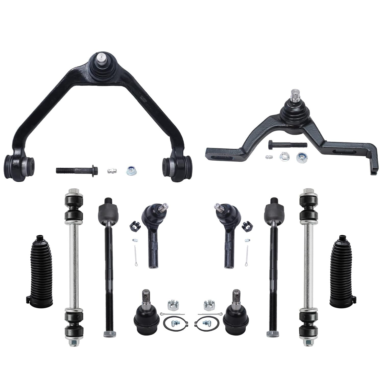 Detroit Axle - Front 12pc Control Arms Kit for 01-03 Ford Explorer Sport Trac, 2 Upper Control Arms w/Ball Joints 2 Lower Ball Joints 4 Tie Rods 2 Sway Bars 2 Boots 2001 2002 2003 Replacemen